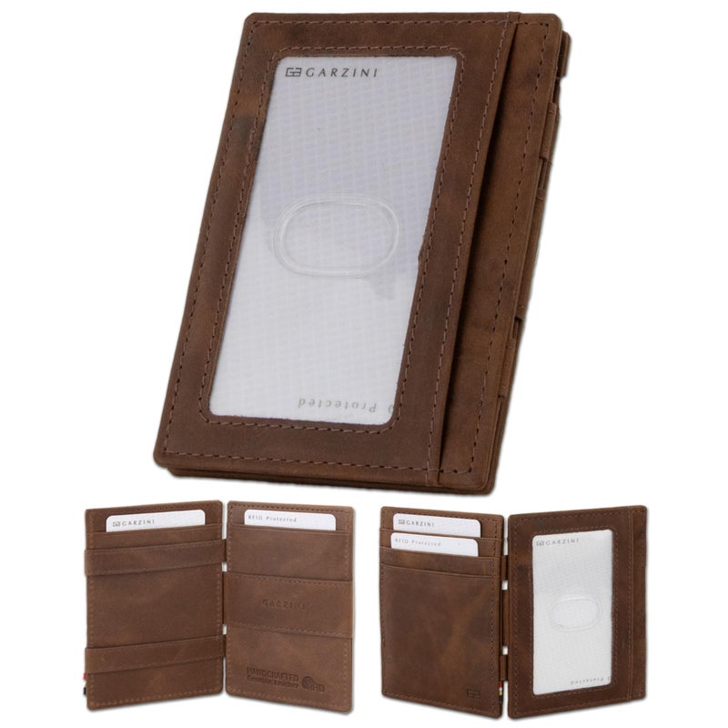 GARZINI Magic Wallet with ID Holder, Minimalist Wallet with RFID card holder, Leather Wallet for 8 cards, Brushed Brown - Image 1